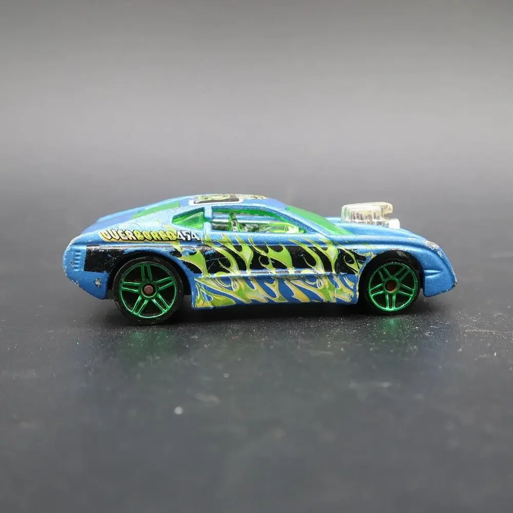 Hot Wheels Diecast Cars Set of 2 1:64 Scale Overbored Green Blue Metallic 2001